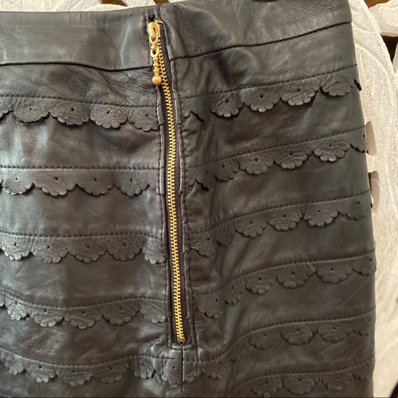 Anthropologie Leifsdottir Paseo Ruffled Leather Mini Skirt Size4 Layers LazerCut - Picture 3 of 10
